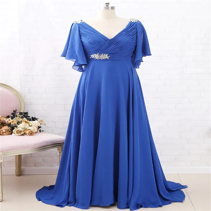 Blue Plus Size Evening Dress, A Line V Neck Capped Sleeve Prom Gown Beaded Ruffle Pleated Chiffon, Built In Bra, Floor Length Zipper Backless Formal Party Dress From Bridalstore, $80.31 | DHgate.Com Blue Plus Size Evening Dress, A Line V Neck Capped Sleeve Prom Gown Beaded Ruffle Pleated Chiffon, Built In Bra, Floor Length Zipper Backless Formal Party Dress From Bridalstore, $80.31 | DHgate.Com