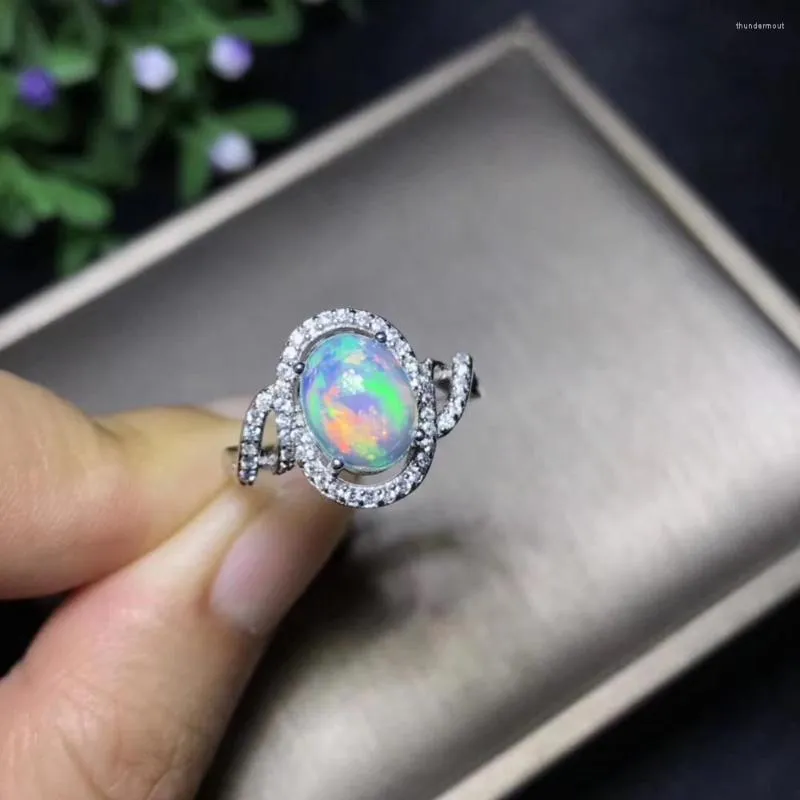 Klusterringar naturlig opal kvinna byter eldfärg mystisk 925 silver vacker färg av ädelstenar