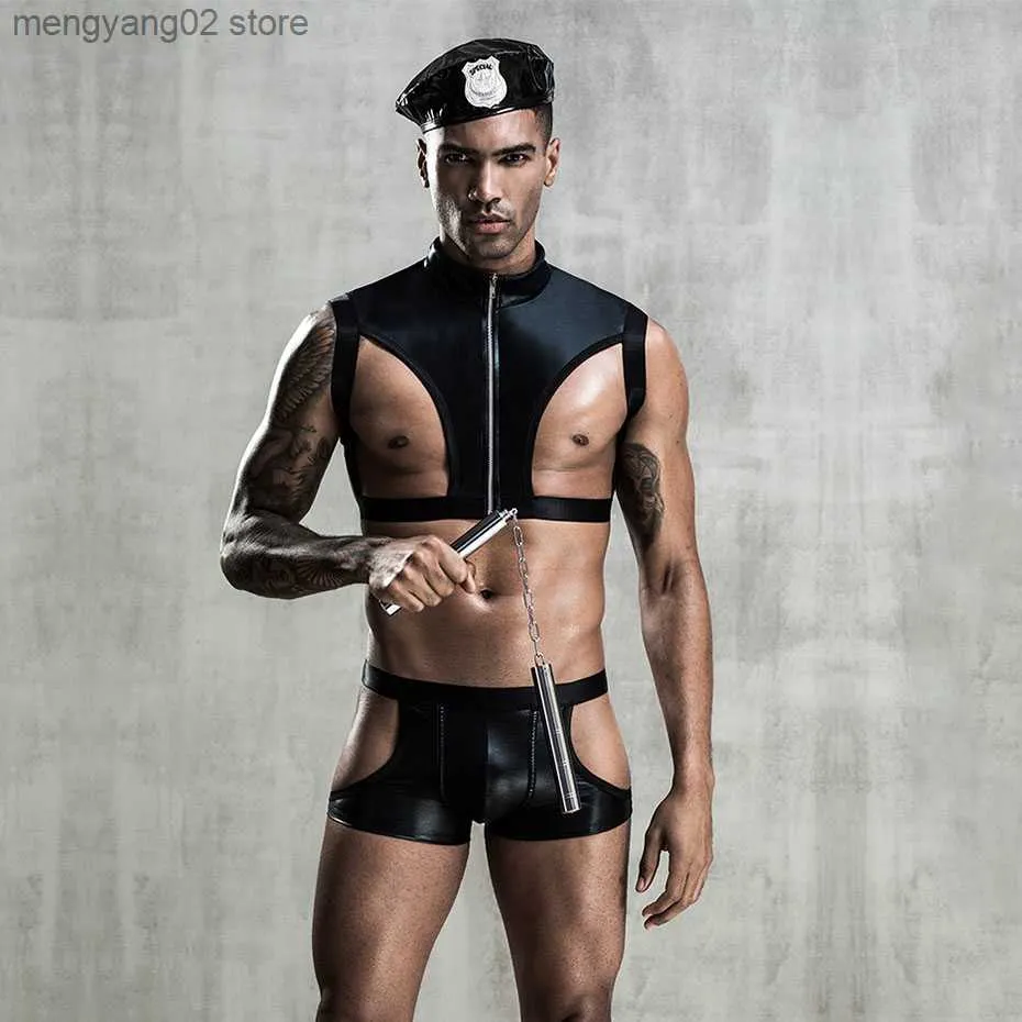 Sexy Set JSY Sexy Cosplay Dessous Set Männer Polizeiuniform Latex  Unterwäsche Schwarz Erotische Dessous Porno Kommt Sexy Rollenspiel Outfits  T230530