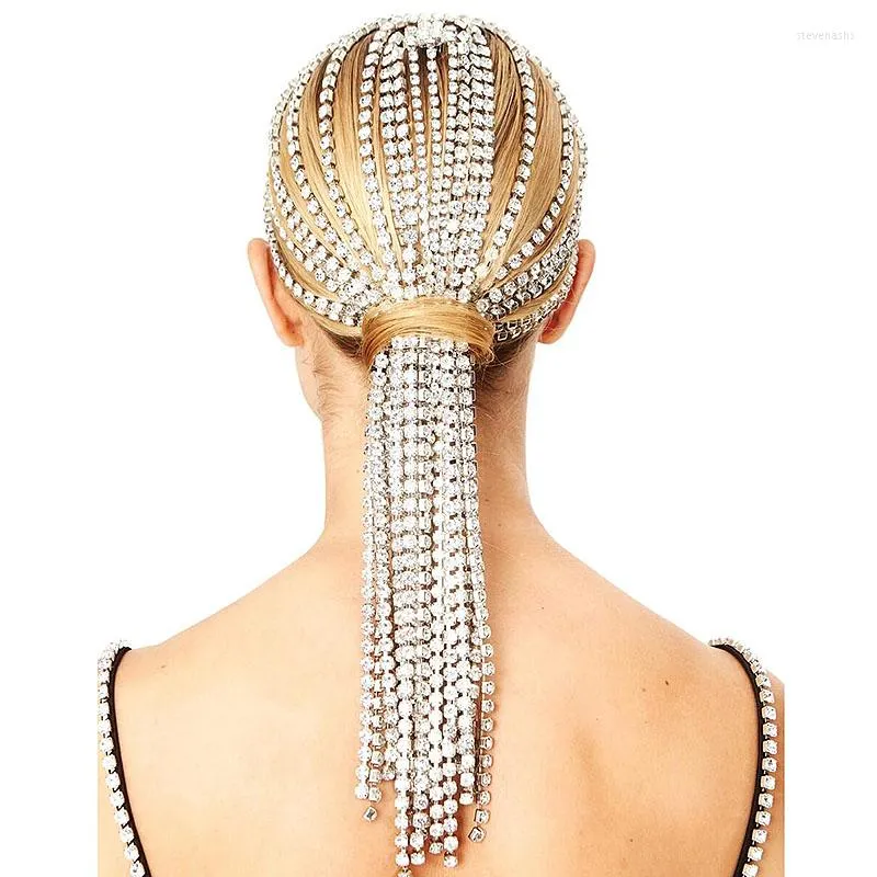 Coix de cheveux Stonefans Chaîne d'accessoires de strass à la mode pour femmes Bijoux Elegant Crystal Full Crystal Tassel Couvre-Heads longs