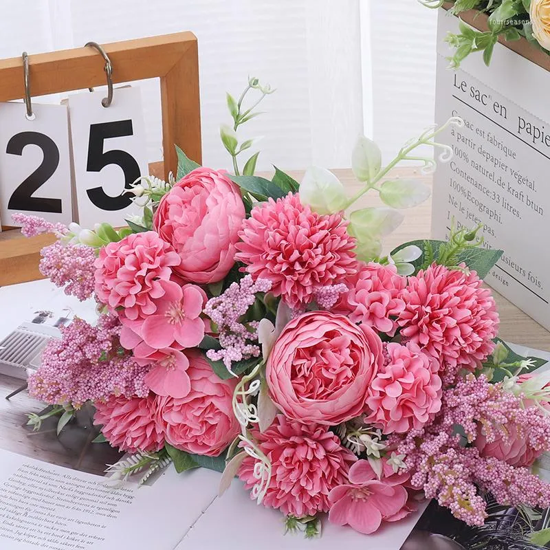 Decorative Flowers Artificial Flower Decoration White Peony Hydrangea Silk Fake Wedding Party Home Outdoor Desktop DIY Arrangement Christmas