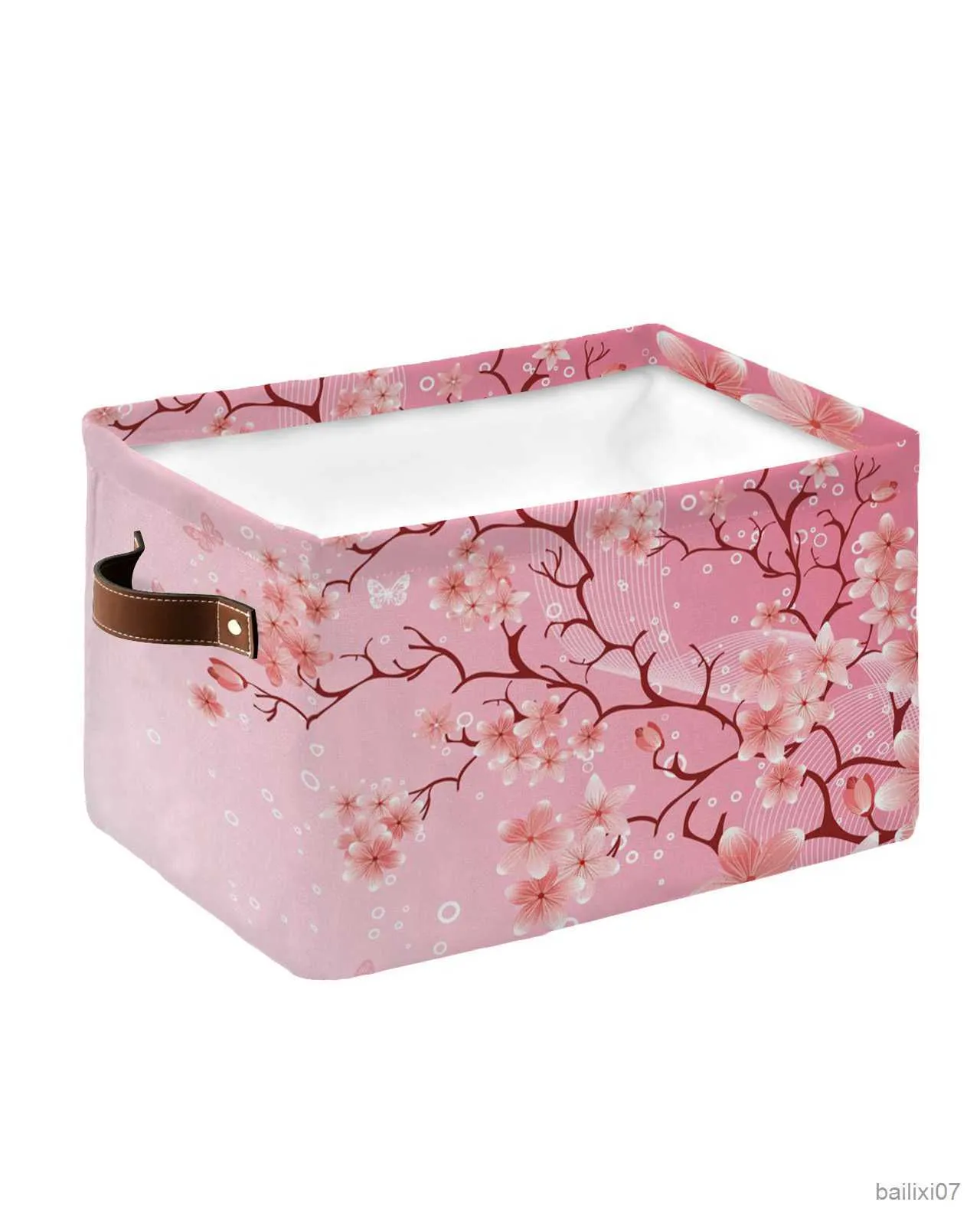 Basket Pink Cherry Blossom Flowers Butterfly Laundry Basket Square Toys Folding Organizer Bucket Waterproof Big Storage Basket Home