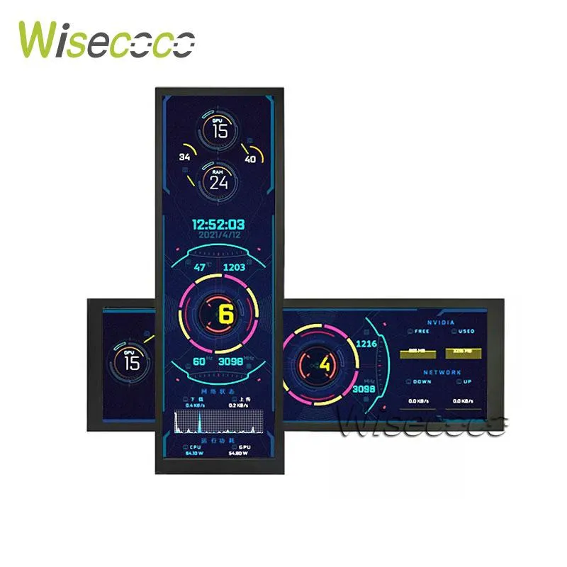 Monitors Wisecoco 12.6 Kapasitif Taşınabilir Monitör 1920x515 Dokunmatik Ekran Metal Kılıf AIDA64 PC FAN SICAKI RPI IPS LCD Ekran