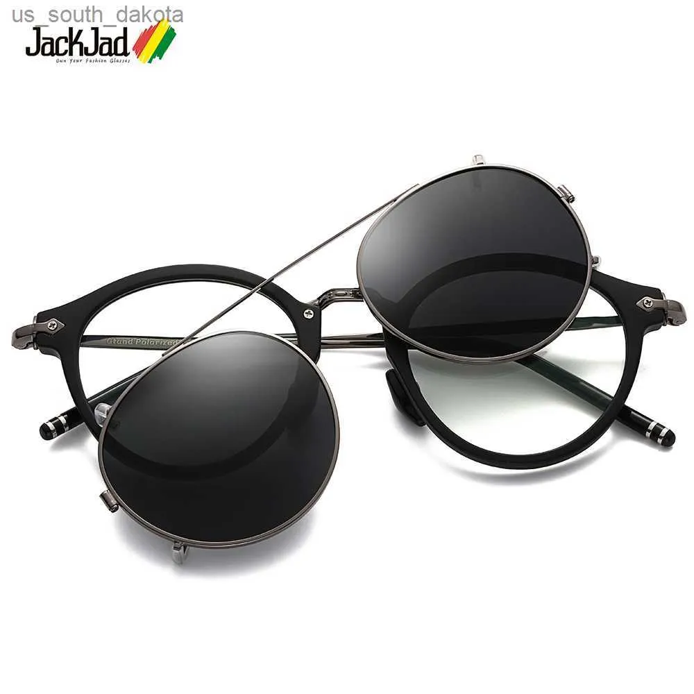 Solglasögon jackjad steampunk vintage rund stil polariserade solglasögonklipp på linsen avtagbar varumärkesdesign solglasögon oculos de sol GT275 L230523