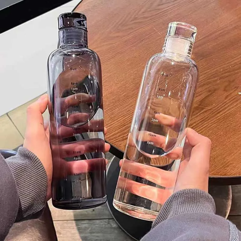 Transparent plastic water with time scale leak bottle drip proof beverage cup suitable for outdoor sports and travel P230530