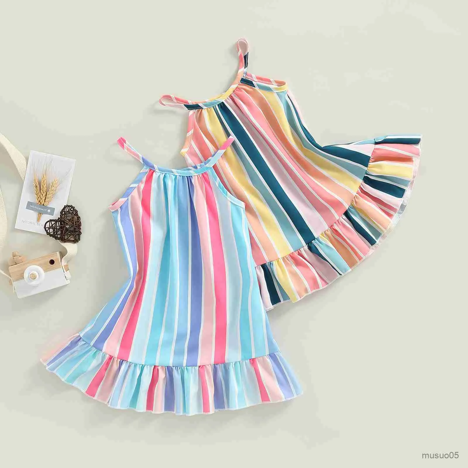 Girl's Dresses Baby Toddler Newborn Infant Baby Girls Dress Summer Striped Sleeveless Travel Holiday Dresses Clothing