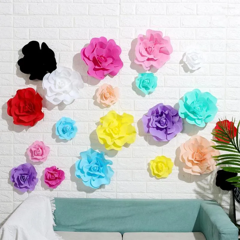 Flores decorativas multicolor falso plano PE espuma moda boda flor pared decoración t-road camino plomo fiesta suministros