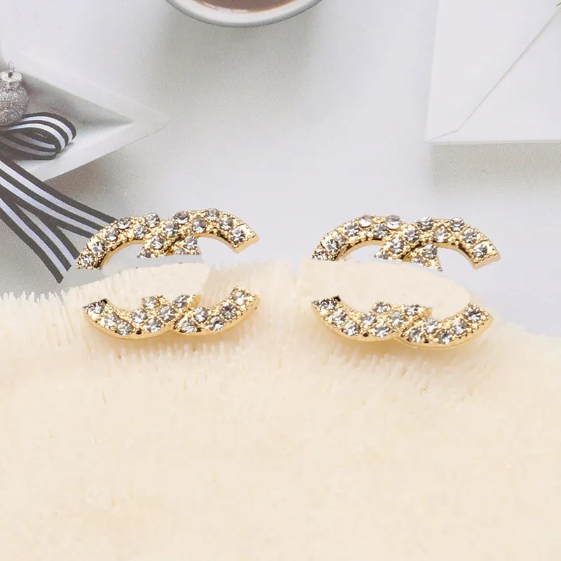 20 stijl Vergulde Sier Merk Designer Letters Stud Elegante Beroemde Vrouwen Studs Crystal Diamond Earring Wedding Party Jewerlry