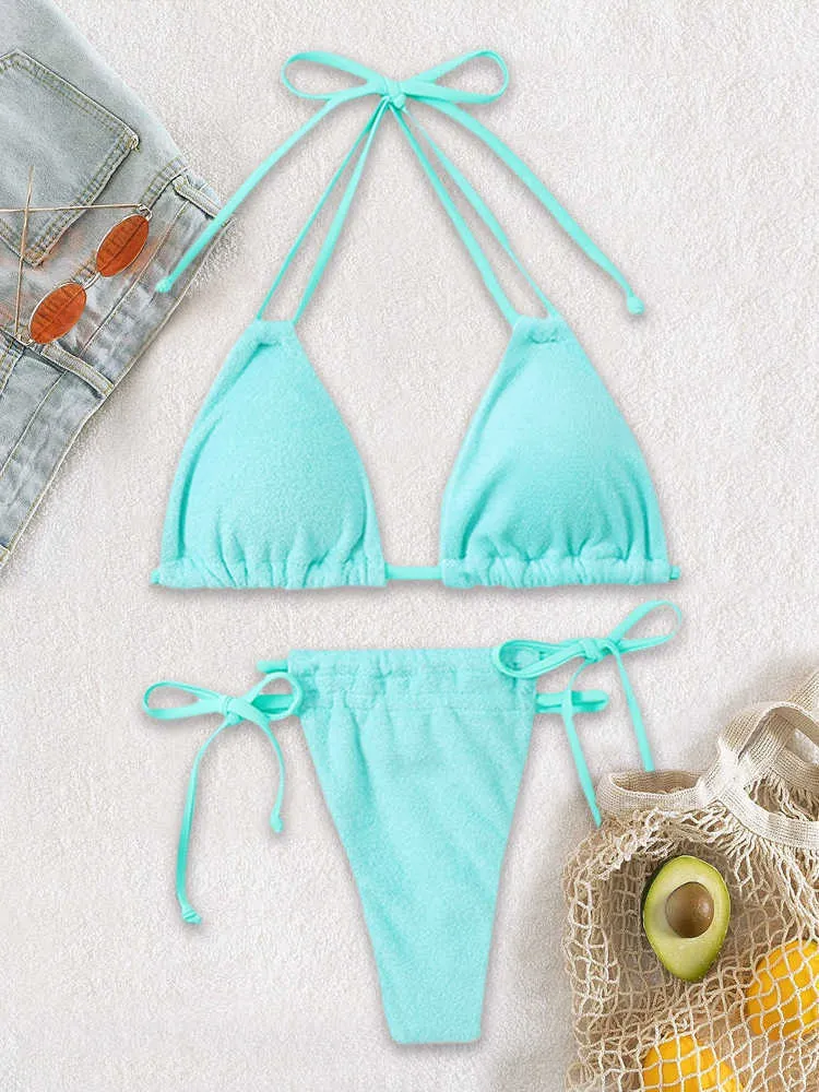 2023 High Waist Solid Strap String Bikini Swimwear Sets For Women Mini Two  Piece Swimwear P230530 From Mengqiqi04, $14.7