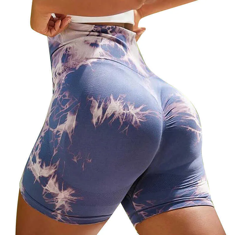 Kvinnor Pants Capris Tie Dye Gym Shorts Women Fitness Sömlös leggings Tryck upp byxor Sports Fitness Hip Lifting Pants Workout Tight Shorts J230529