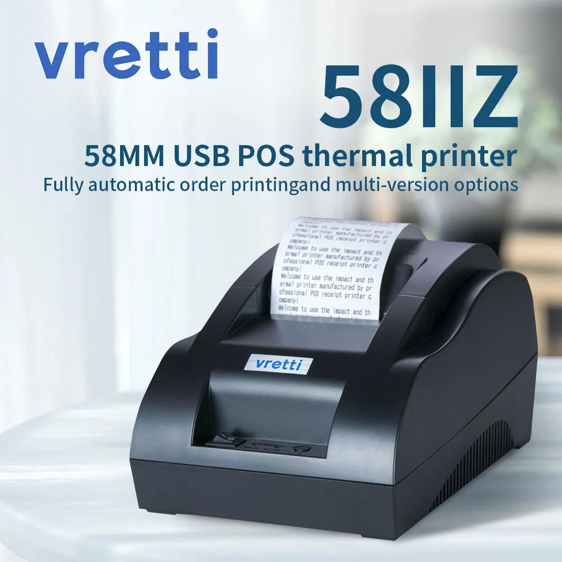 Printers Vretti 58iiz draagbare mini 58 mm Bluetooth draadloze thermisch ontvangst ticketprinter kleine zwarte USB -printer voor winkel supermaket