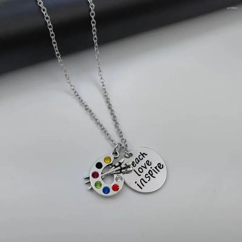 Teach Love Inspire Pendant Necklace Unique Palette Paintbrush Jewelry Gift For Art Teachers From Godlikery 11.84 DHgate.Com