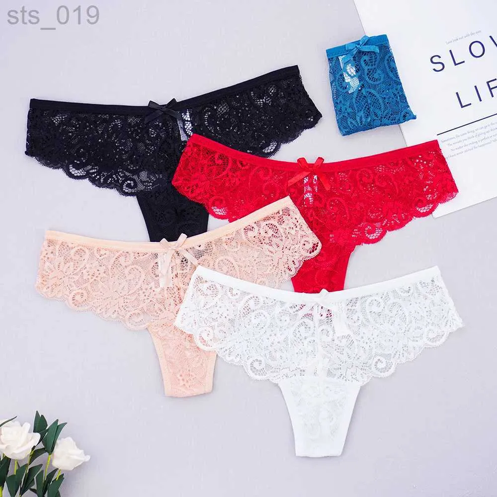 Slips Höschen Damen Vollspitze Tanga Höschen Sexy Tangas Durchsichtige Unterwäsche G-String Hollow Out Low Cut Bow Lady Dessous Fünf Farben J230530