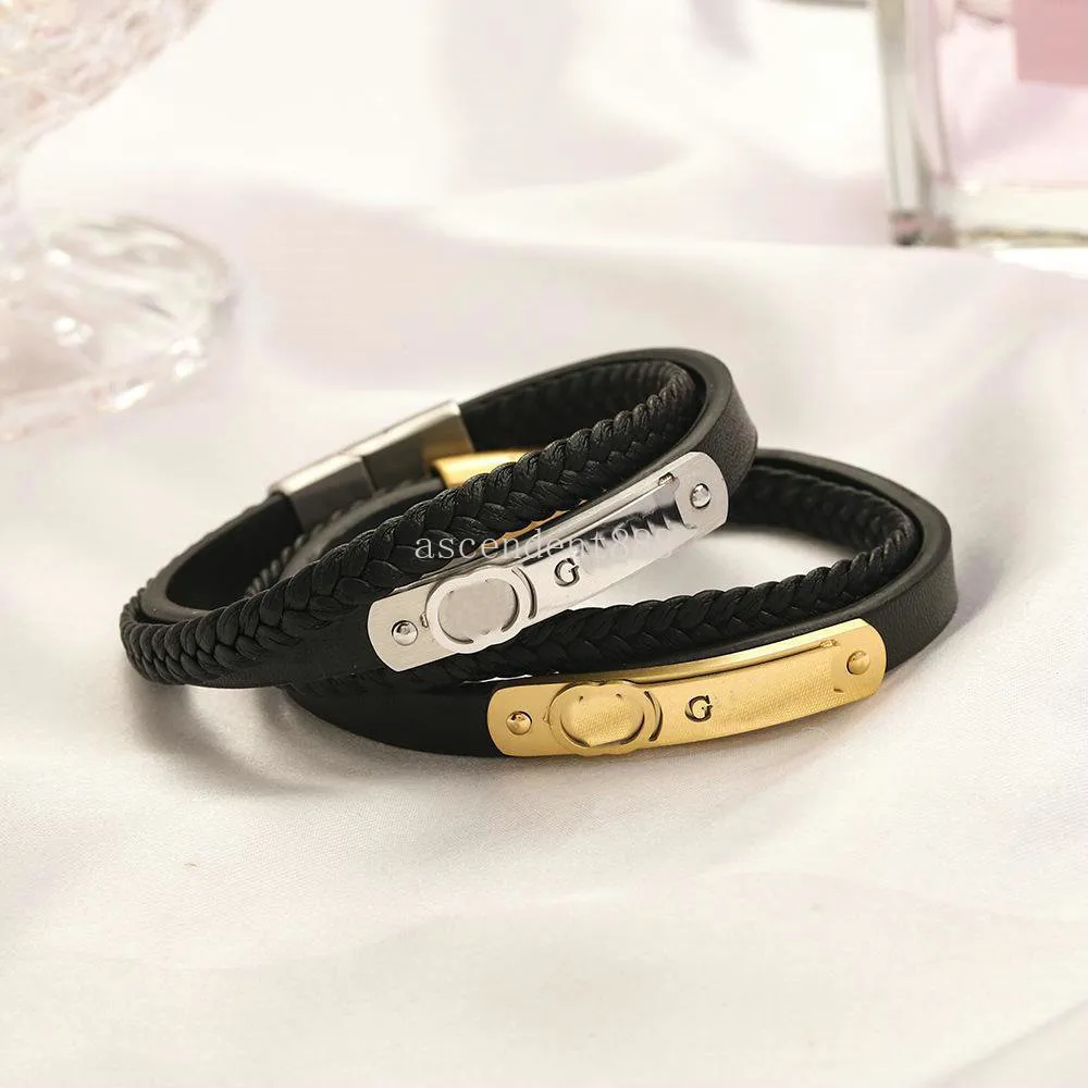 Jóias de grife de pulseiras de couro preto Men Charme Bracelete Women Women Designer Brand Brand Letter Fashion Gold Gold Silver