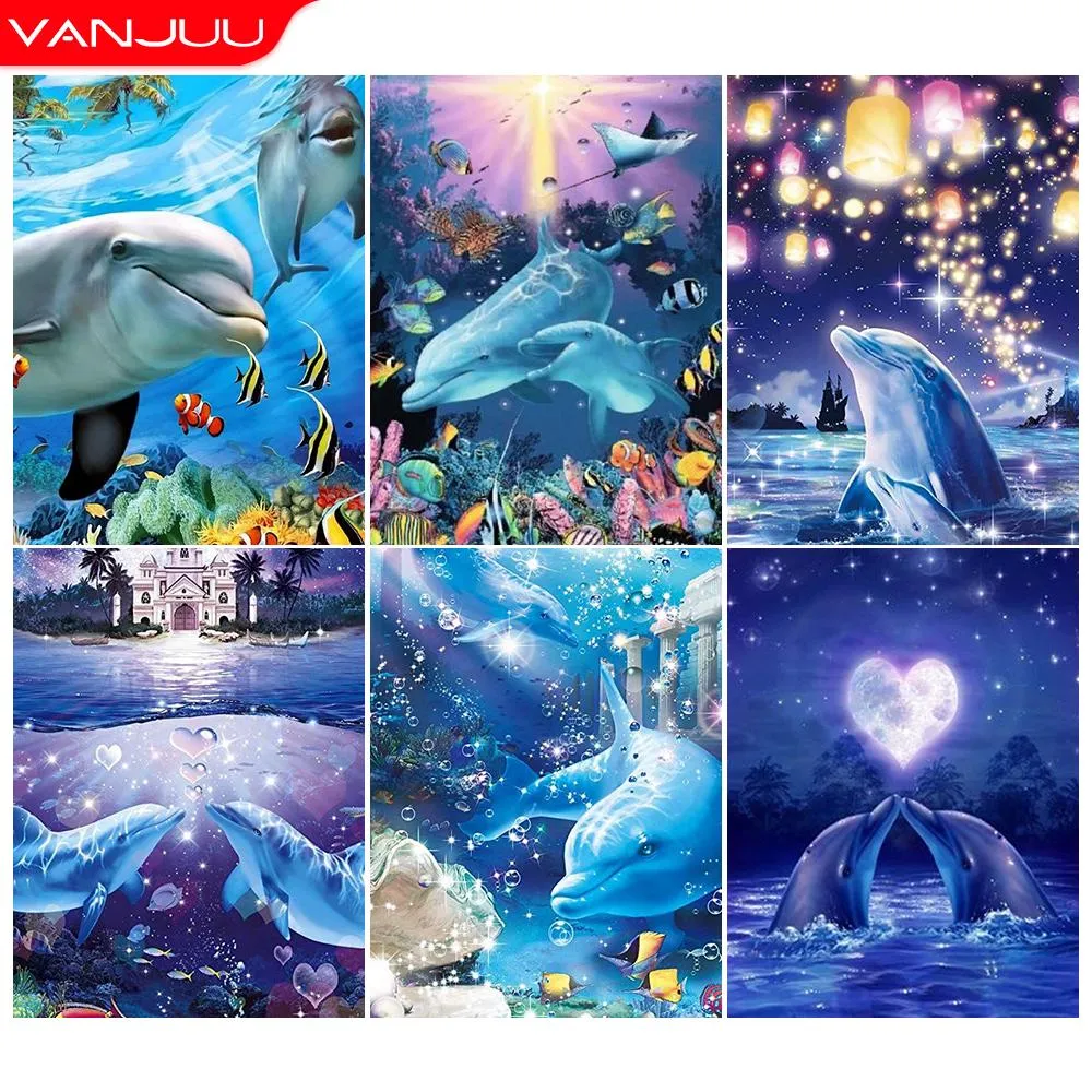 Crafts 5d Full Dring Diamond Painting Kits Dolphin Diamond Mosaic Painting Animal Diamond broderie DIY RHINESTONS DÉCORD GADE