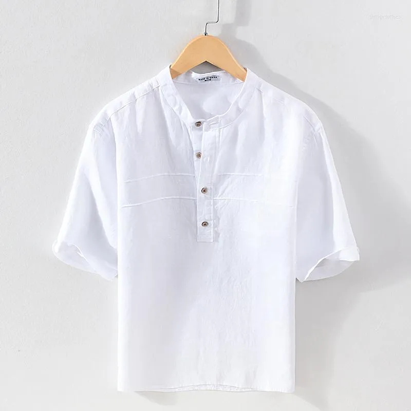 Mäns casual skjortor Suehaiwes varumärke Italien Style Linne Skjorta Män mode Stand Collar White för toppar Menskläder Chemise