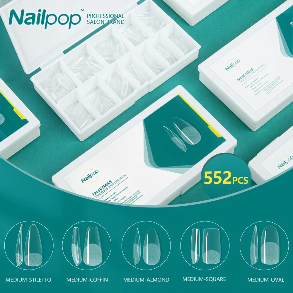 Наборы Nailpop, новинка, 552 шт., накладные ногти, полное покрытие, набор гвоздей для гроба, профессиональный салонный маникюр, искусственные ногти, пресс для ногтей средней длины