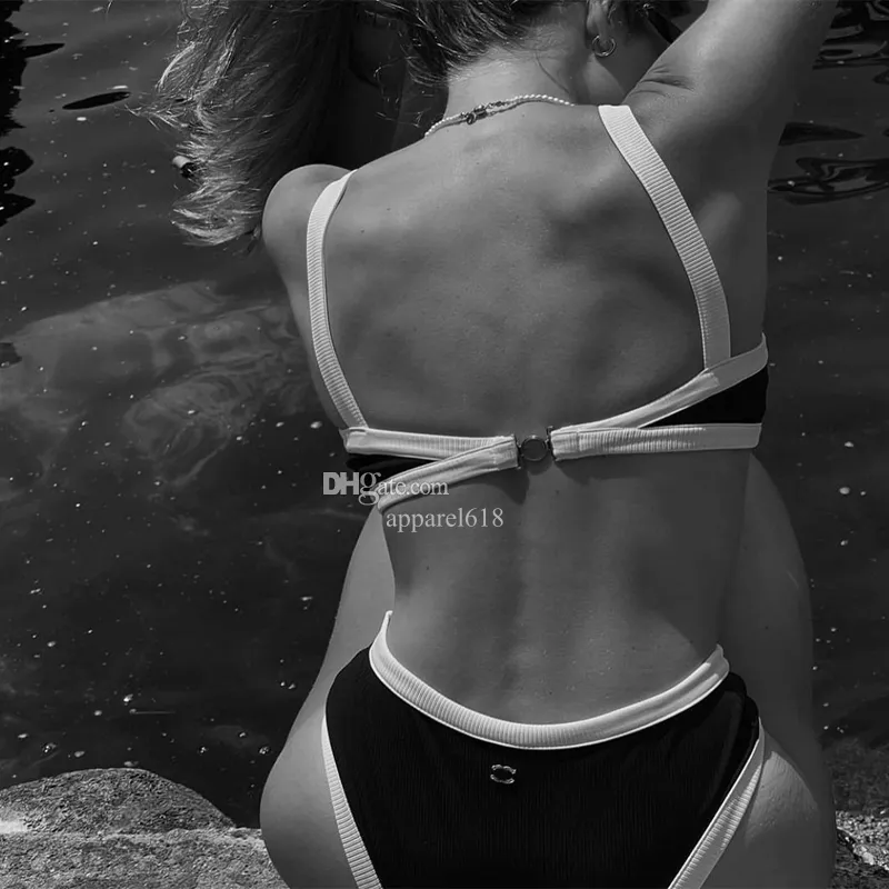여자 비키니 디자이너 수영복 원피스 수영복 여름 패션 섹시한 등이없는 편지 인쇄 바디 슈트 니트 수영복 해변 의류