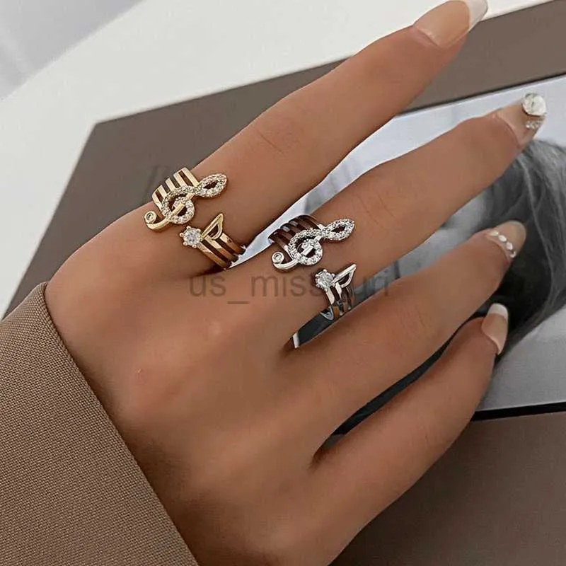 Bohemian Zircon Music Note Finger Ring For Women Adjustable