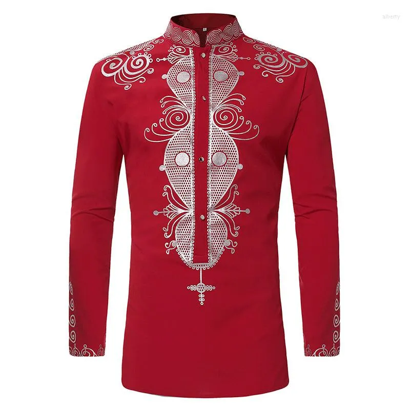 Etniska kläder Mens African Dashiki Shirt Hipster Men kläder Slim Long Sleeve Button Up Mandarin Collar Shirts