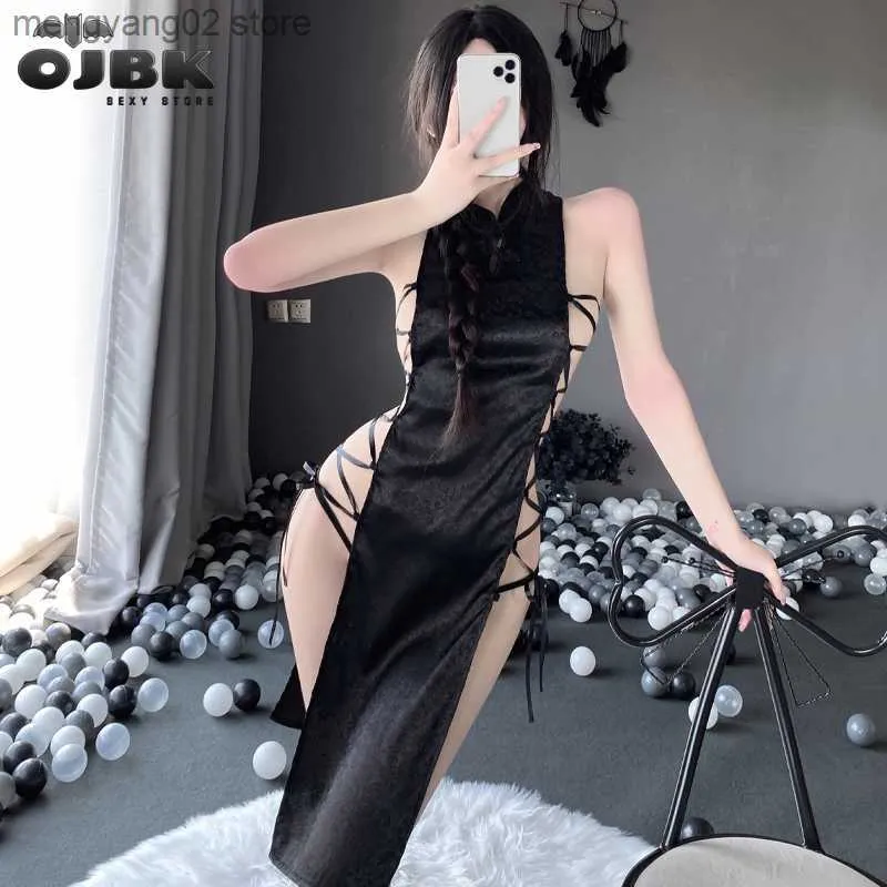 섹시한 세트 2020 섹시 란제리 애니메이션 유니폼 중국 Qipao 클래식 여성 Satin Cheongam 나이트 목욕 가운 패션 드레싱 에로틱 T230531