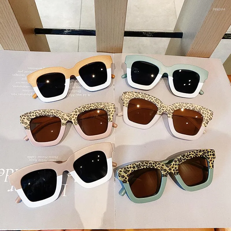 Hats Boiiwant Children Retro Sunglasses Square Leopard Color-block Outdoor Beach Anti-UV Protection Kids Boys Girls Pography Props