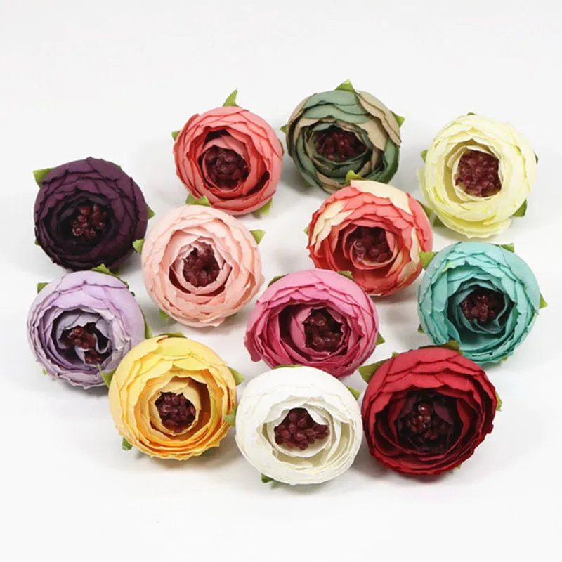 20/50/100/200Pcs Artifical Camellia 3.5CM Silk Peony Bud head DIY Handmade bouquet for Wedding Christmas Birthday home decor