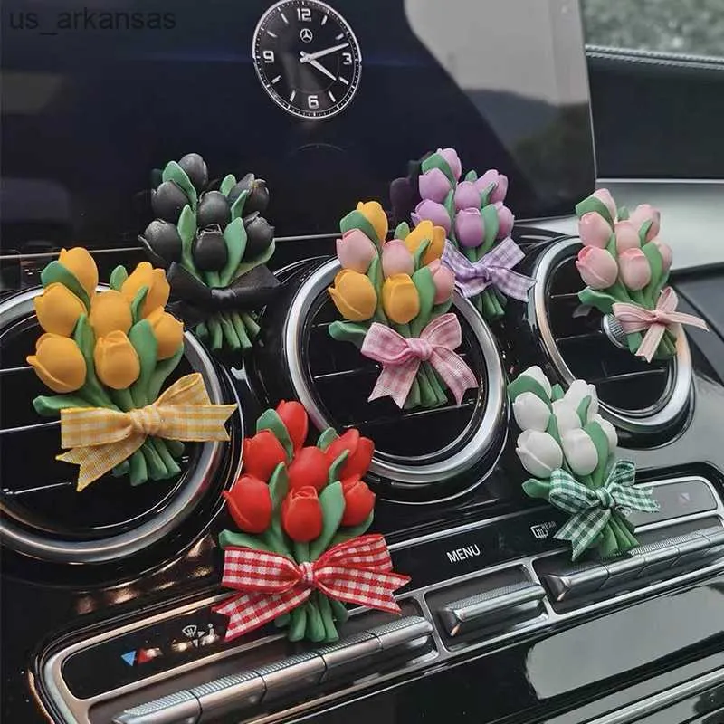 Désodorisant de voiture Décorations d'intérieur Parfum de voiture aromathérapie tulipe rose décorations de sortie de climatisation de voiture pierre cadeau parfum léger 0209 L230523