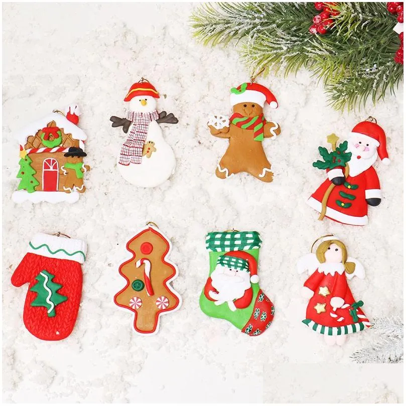 Julekorationer härlig dekoration 9cm mjukt lera träd hänge Santa snögubbe semester rekvisita ornament vt984 drop leverans hem ga dhzsm