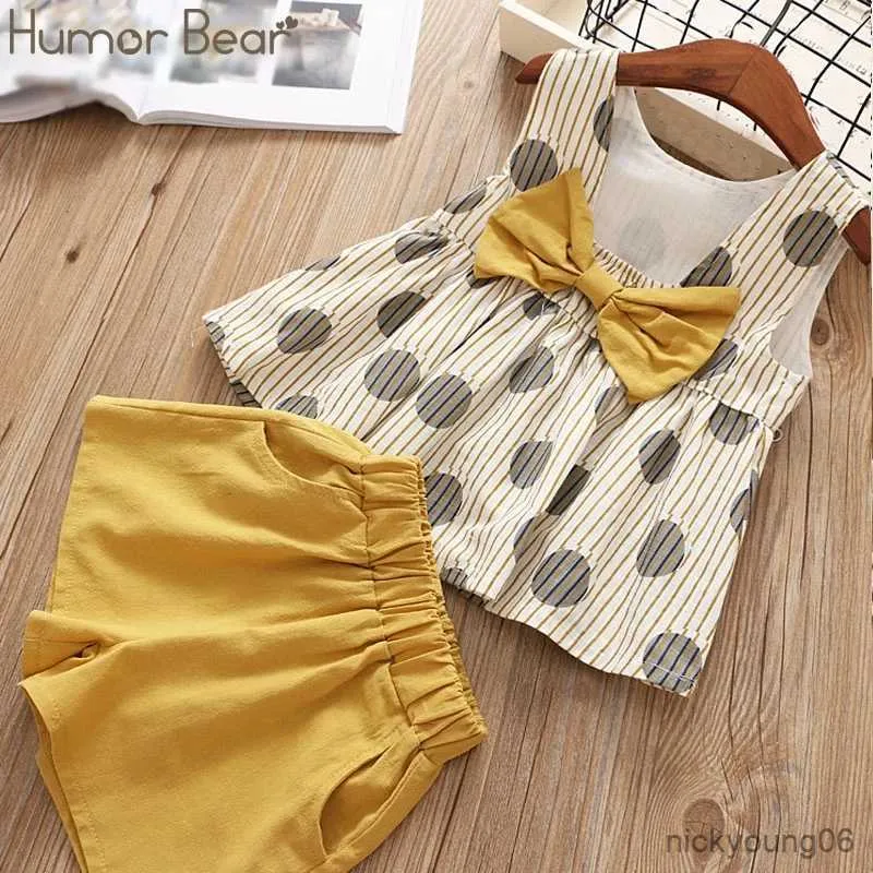 Ensembles de vêtements Humour Bear Summer New Grils Vêtements Dot Girl Big Bow T-shirtand Shorts Enfants Set Enfants Filles Costume