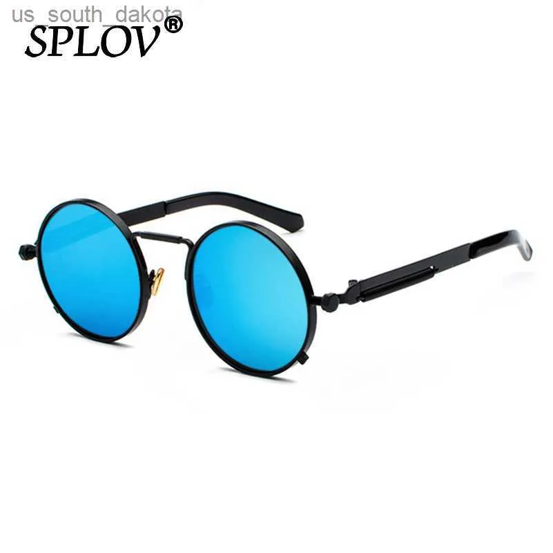 Nouvelles lunettes de soleil punk hommes femmes rétro rond de la marque de vapeur small small verres de soleil vintage metal silhouette conduite des lunettes L230523