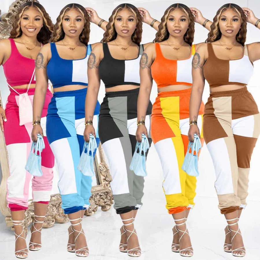 Designer femmes deux pièces pantalons tenues 2023 nouveaux survêtements été multicolore combinaison culture débardeur ensemble survêtements