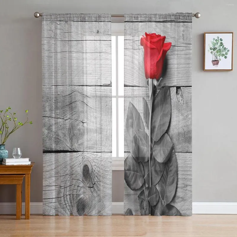 カーテンローズフラワーウッドボードチュールリビングルームベッドルームのキッチン窓ボイルドレープホームデコレーション用シアーカーテン