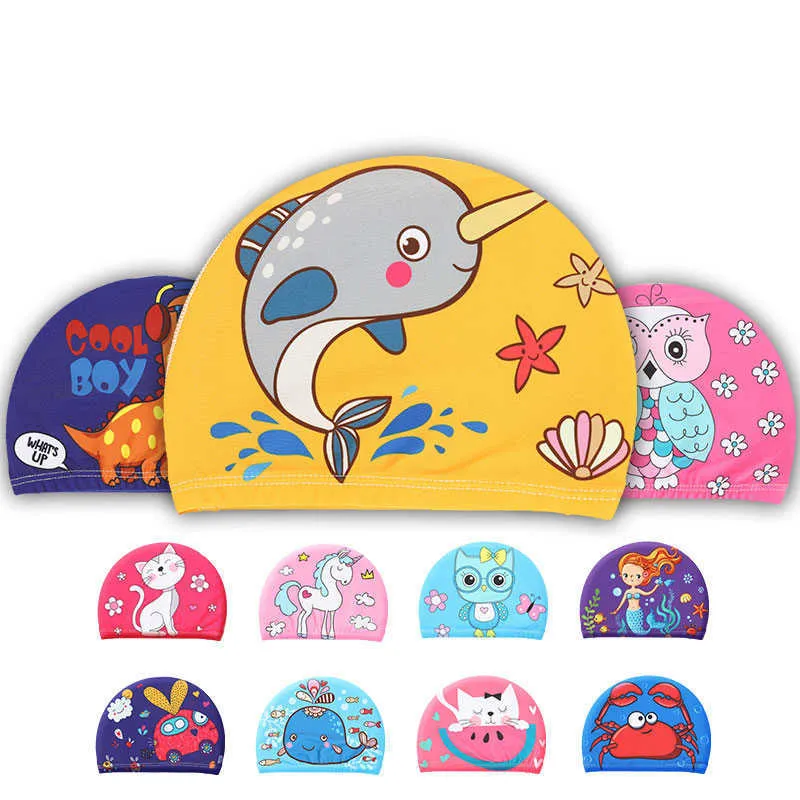 caps Swimming cap coating cute cartoon pattern children's comfortable printing waterproof earmuffs swimming equipment accessories P230531