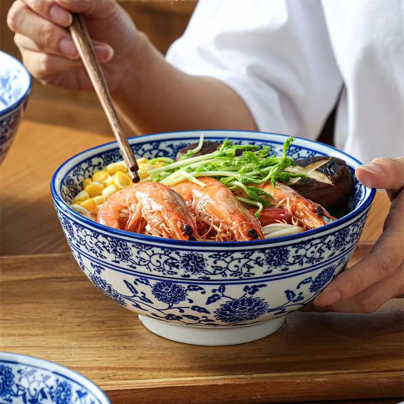 Kommen keramische kom Chinees blauw en witte ramen diep retro porselein servies