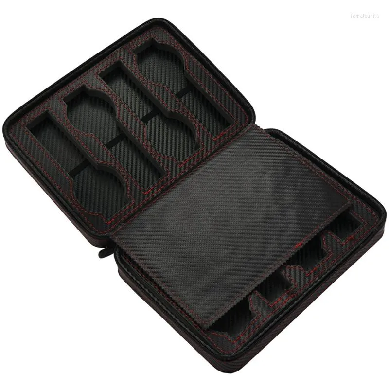 Bolsas de jóias 3x 8 slot portátil fibra de carbono preto PU relógio de couro com zíper Bolsa de viagem Jewlery Box