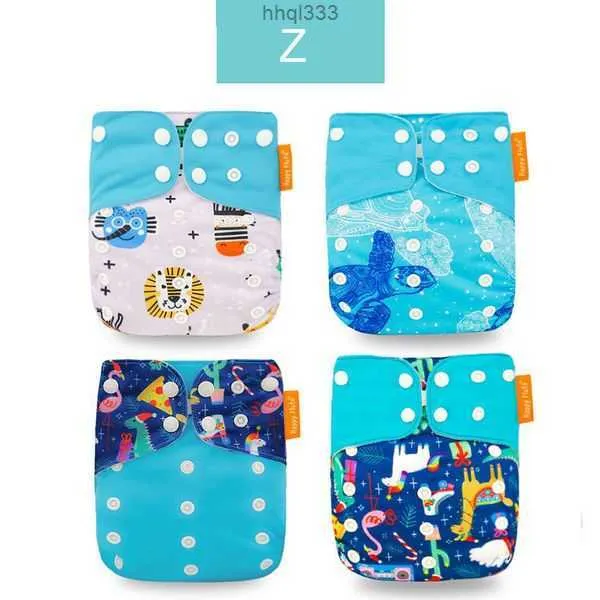 Zm38 E72b Cloth Diapers Happyflute Fashion Style Baby Nappy 4pcsset Cover Waterproof Reusable 230203