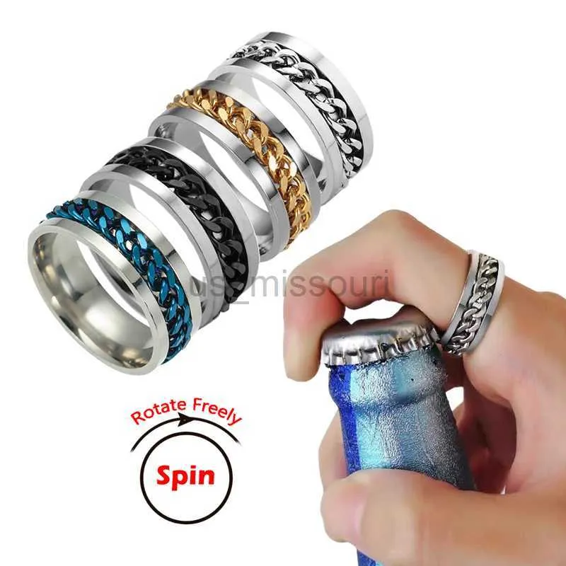 Titanium Steel Fidget Spinner Ring Rotatable Chain Couple Jewelry_voghion.com