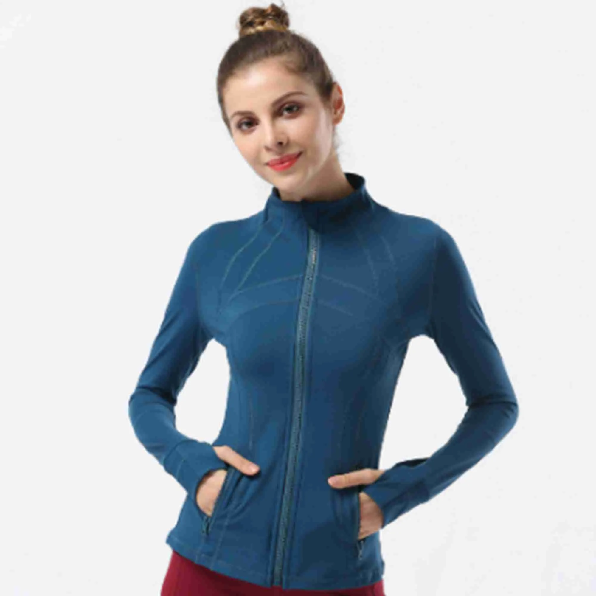 LU-99 재킷 여성 벌거 벗은 요가 코트 긴 소매 작물 탑 지퍼 피트니스 러닝 셔츠 운동 옷 스포츠웨어