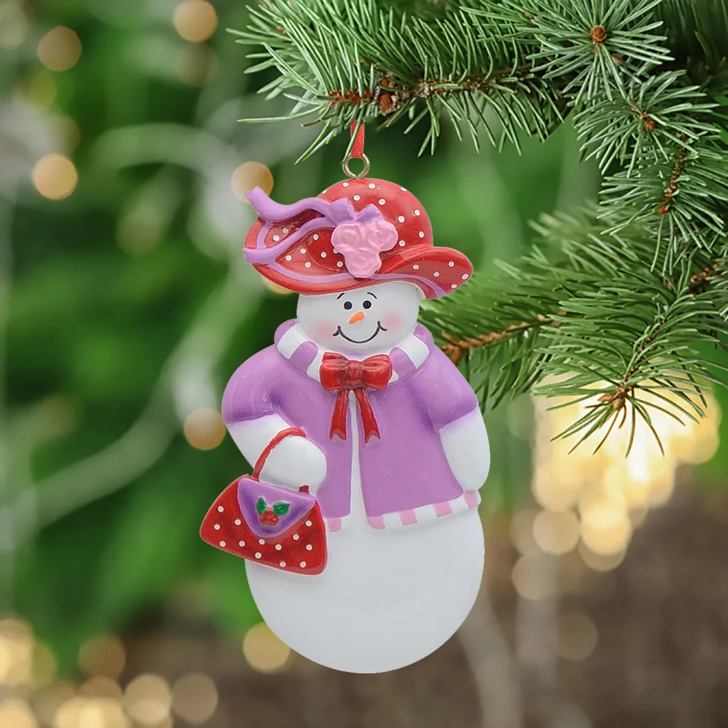 Snowlady avec sac à main en résine suspendu ornement d'arbre de Noël personnalisé comme souvenir artisanal utilisé pour le cadeau ou la décoration de la maison