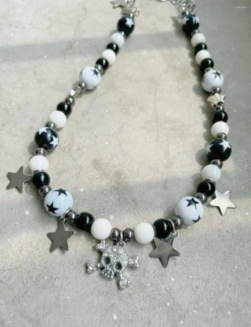 Colares pendentes Y2K 90S Aesthetics Skull Star Star Badyed Colar para mulheres Hip Hop Fashion Charm Cool Trend Gargar