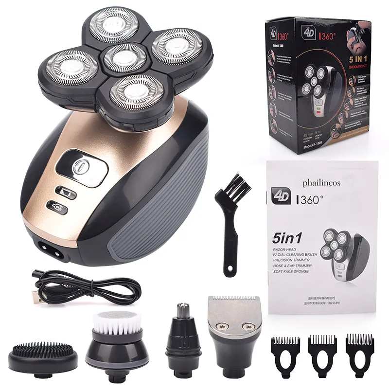 Rasoirs électriques 5 en 1 4D Rechargeable Rasoir Cinq Têtes Flottantes Rasoirs Tondeuse À Cheveux Nez Oreille Tondeuse Hommes Brosse De Nettoyage 230530