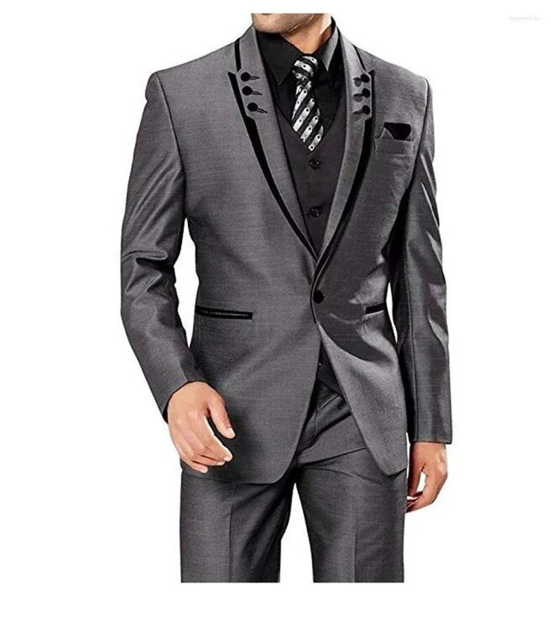 Abiti da uomo Abito da uomo grigio su misura Slim Fit 3 pezzi Smoking da sposa Prom Ultimo design da uomo d'affari (giacca pantaloni cravatta)
