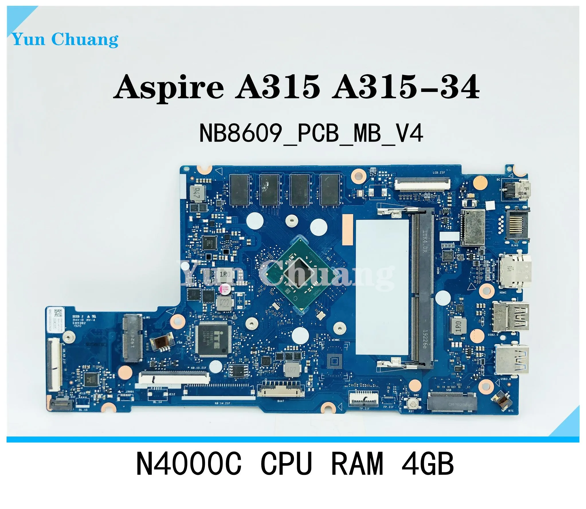 Moderkort NB8609_PCB_MB_V4 V5 för Acer Aspire A31534 Extensa 21531 EX21531 N19H1 Laptop Motherboard med N4000/N4120 CPU 4GBRAM DDR4