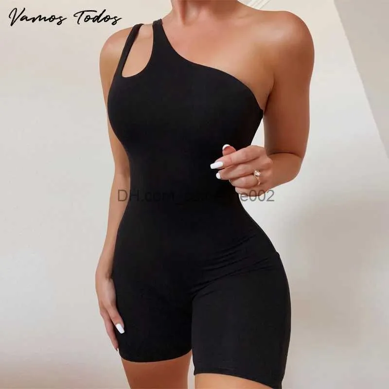 Courstes de sauts pour femmes Rompers Vamos Todos 2021 Automne incliner épaule femme Jumps Courstes solides One Piece Rompers Womens PlaySuit Shorts sportives Vêtements T230531