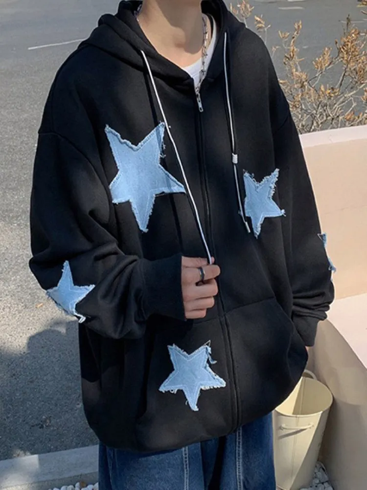 Mens Oversized Y2K Hoodie With Star Patch And Zip Up EGirl 90s Streetwear  Zip Up Sweatshirt Jacket From Xingsha68 Vendor, $22.48 | DHgate.Com