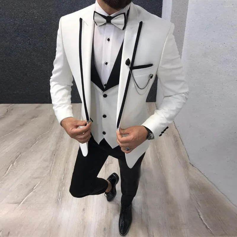 Costumes pour hommes Coupe ajustée Costume d'affaires décontracté 3 pièces pour hommes: Tuxedos à revers gris vert ivoire pour hommes d'honneur pour les mariages formels (Blazer