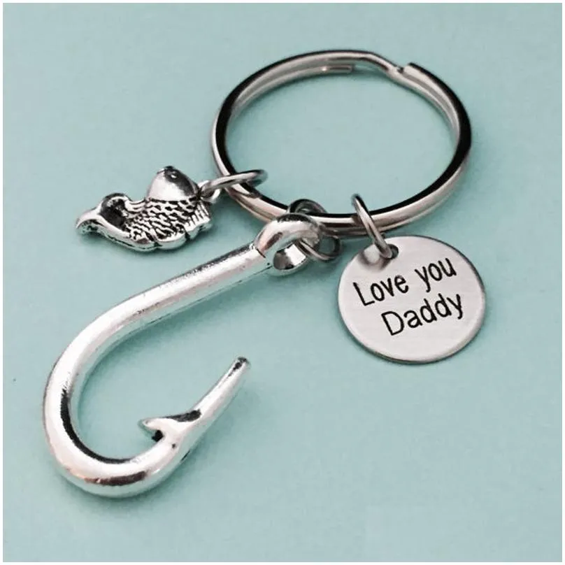 Other Festive Party Supplies Fish Hook Keyring Metal Keychain Lovely You Daddy Letter Print Personalize Car Small Key Chain Ring F Dhuz8