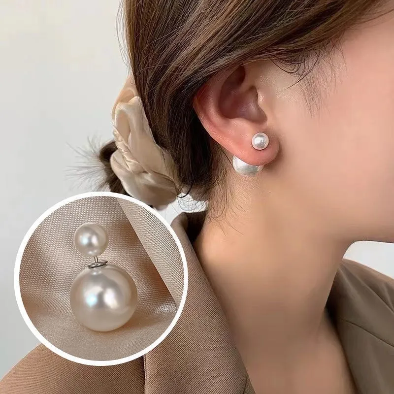 With box Ins front and rear size pearl earrings for Girl Women S925 sliver needle Women shopping dating vocation earring Jewelry