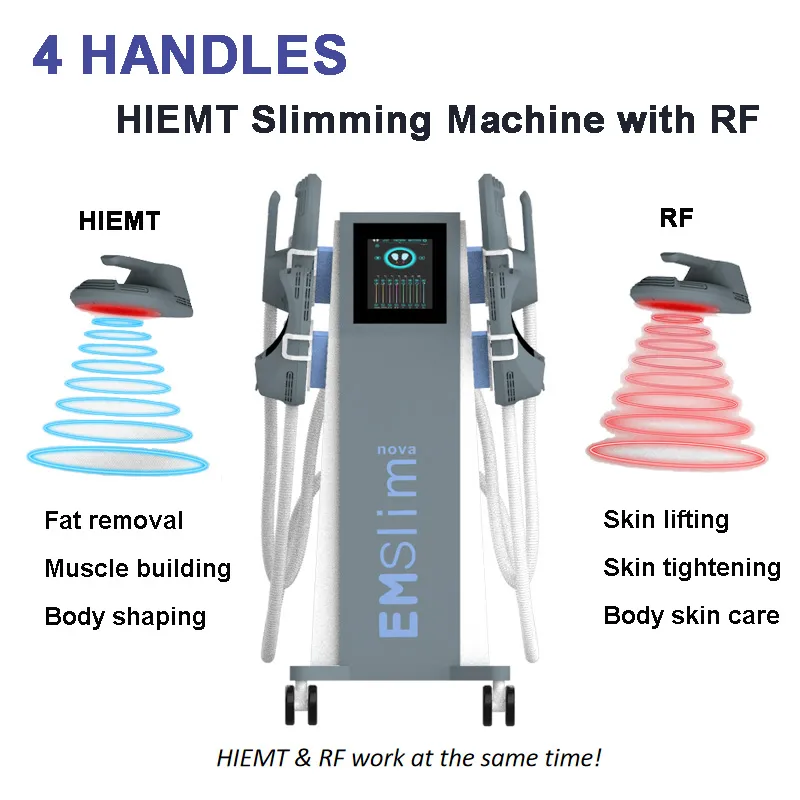 Fat Burner Body Muscle Stimulator Emslim Slimming Equipment RF Skin Care Abdomen Hip Drawing Butt Lifting Beauty Machine med 4 behandlingshandtag